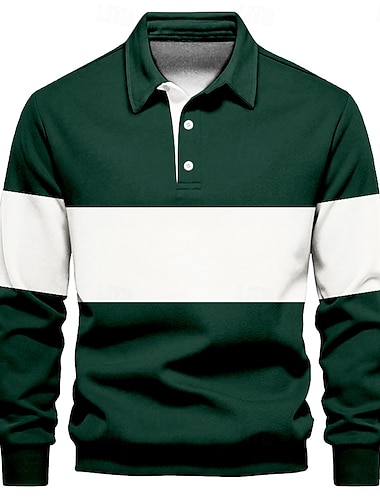  Per uomo A righe Polo da rugby Manica Lunga Magliette polo Camicie con Colletto Casual All'aperto Athleisure Stampa 3D Primavera Autunno Inverno Blu Marrone Verde