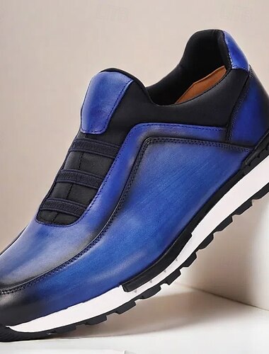  Herren-Sneaker aus hochwertigem Rindsleder – schnürsenkelloses Design mit Farbverlauf in Blau mit gepolsterter Sohle für die Freizeit und den Outdoor-Bereich