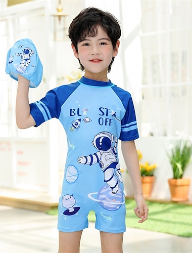  Kinderen Jongens Zwempak Astronaut Korte mouw Strand Vakantie Marineblauw Zomer Kleren 4 jaar +