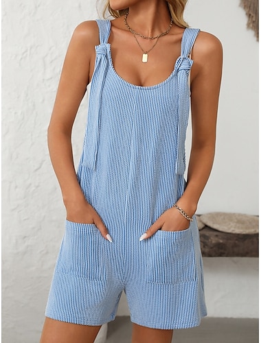  Mujer Normal Mono Activo A Rayas Sin Mangas Escote Redondo Alta cintura Vacaciones Diario Ajuste regular Rosa Azul claro Verano