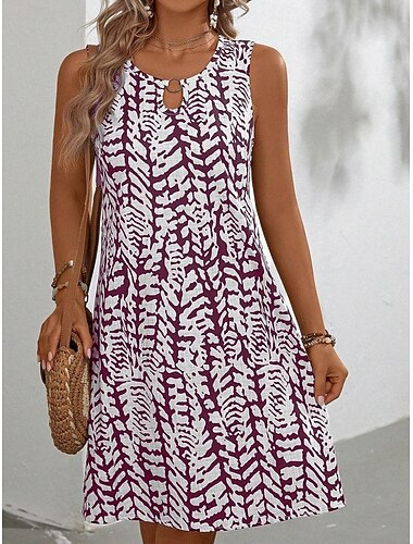  Dame Mini kjole Hverdagskjole Boho smarte kjoler Tank Top Kjole Boheme Afslappet Ferierejse Daglig Strand Løstsiddende Blomstret Uden ærmer Rund hals Vin Blå Lyseblå Sommer Forår