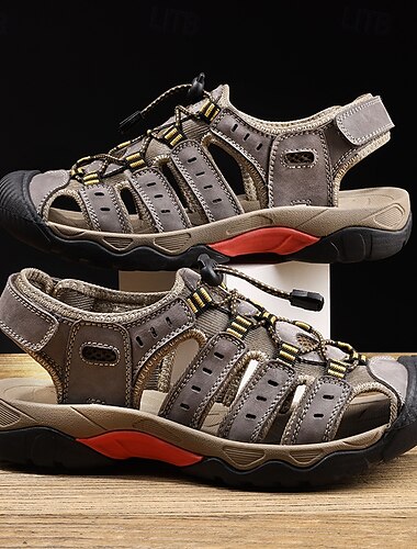  Herren Outdoor Wandersandalen - atmungsaktives geschlossenes Zehendesign, verstellbare Schnürriemen, rutschfeste Sohle, bequemes Sommerschuhwerk für Trekking und Camping