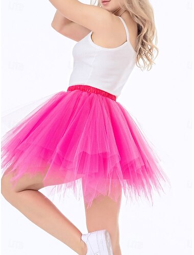  Dames A-lijn Tutu Tule rok Prinses Boven de knie Medium Taille Rokken Effen Geplooid Vloeiend Rekbaar Feestavondkleding Festival blauw Rode roos Zomer Polyester Tule