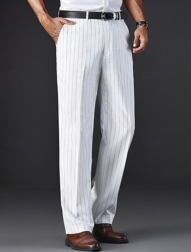  Herren Anzughosen Hose Hosen Anzughose Tasche Streifen Gerade geschnitten Glatt Atmungsaktiv Knitterfrei In voller Länge Formal Hochzeit Party Modisch Klassicher Stil Schwarz Weiß
