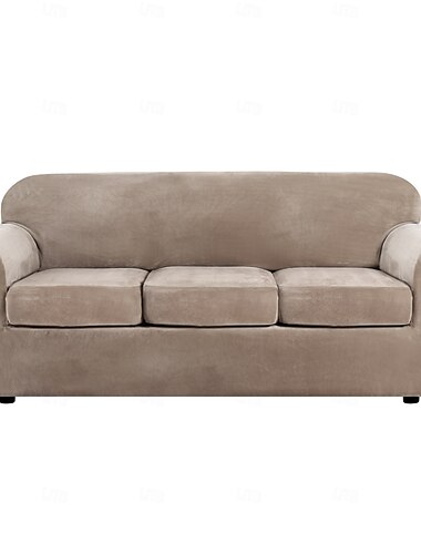  4 stuks dikke fluwelen bankhoezen bankhoezen voor 3 kussens bank hoge stretch hoezen meubelbeschermer vormvaste luxe bankhoes voor honden breedte tot 90 inch
