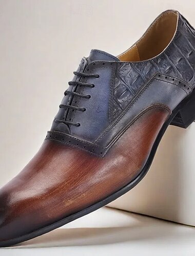  Zweifarbige Oxford-Schuhe aus Leder für Herren – hochwertiges Rindsleder mit Krokoprägung, Schnürdesign für formelle Geschäftstreffen und besondere Anlässe