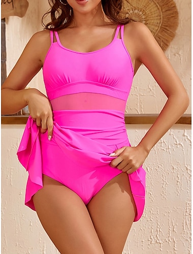  Costume de baie pentru femei Rochii de înot O piesă Tankini Costumul de baie fără spate Controlul burticii Talie înaltă Subțire Vacanță Plajă Îmbrăcăminte Culoare solidă Gât în U Fără mâneci