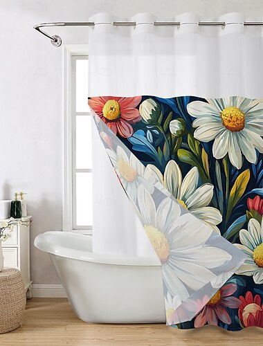  Conjunto de Cortina de Chuveiro Texturizada em Malha de Waffle com Forro Transparente Repelente à Água em Poliéster Topo com Ilhós 120GSM Qualidade de Hotel Estilo Spa Divisão de Banheiro Sem