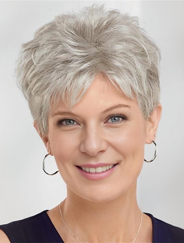  Synthetische Perücken Locken Pixie-Schnitt Maschinell gefertigt Perücke Kurz A1 Synthetische Haare Damen Weich Modisch Einfach zu tragen Silber