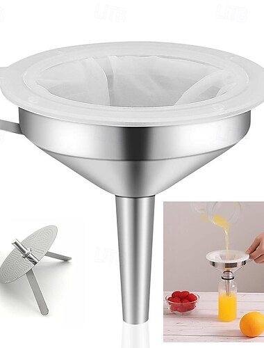  13 cm/5 Zoll großer Küchentrichter aus lebensmittelechtem Edelstahl mit 400-Maschen-Lebensmittelfiltersieb zum Umfüllen von flüssigen, trockenen Zutaten und Kochtrichter aus Metall