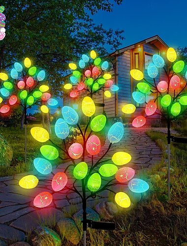  Luz solar enchufable para exteriores con forma de huevo de Pascua, 20 cuentas LED para patio, jardín y césped, decoración navideña, 1 unidad