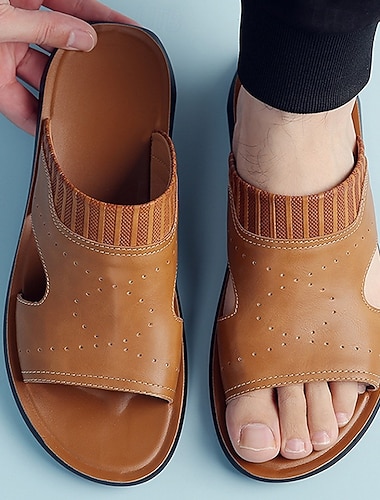  sandales en similicuir gaufré à bout ouvert pour hommes – modèle décontracté à enfiler avec perforations respirantes pour une utilisation en extérieur en été
