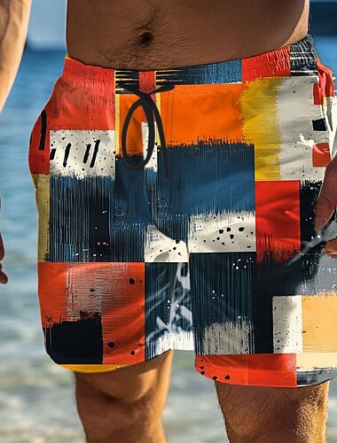  Herren Farbblock Patchwork Badeshorts Boardshorts Mittlere Taille Streetwear Hawaiianisch Lässig Täglich Ferien Tasche Kordelzug Elastischer Bund Designer Bekleidung
