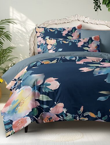  3-teiliges Bettbezug-Set aus 100 % Baumwolle mit Retro-Blumenmuster, Plüschstoff für den Sommer, weich, hautfreundlich, langlebig, bequem, leicht