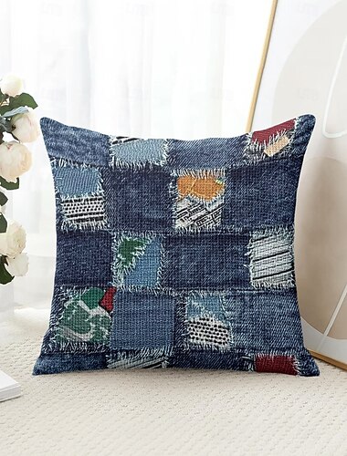  vintage decoratieve kussensloop 1st denim patch zachte vierkante bankkussenhoes kussensloop voor slaapkamer woonkamer bank stoel