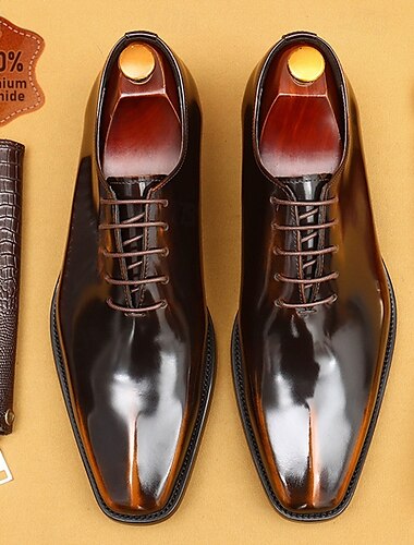  męskie buty typu oxford z lakierowanej skóry bydlęcej premium - formalne obuwie biznesowe z eleganckim połyskiem, idealne na wesela, do biura i na oficjalne okazje