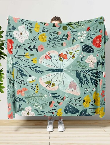  Patrón de mariposa floral manta súper suave manta sherpa estampado en caliente decoración de la habitación para todas las estaciones regalos manta grande