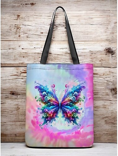  sac fourre-tout grande capacité pour femme avec imprimé papillon coloré – style bohème, tissu résistant, idéal pour le shopping, les voyages ou une utilisation décontractée