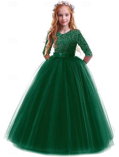  Prinzessin Bodenkurzes Blumenmädchenkleid Süße 16 Mädchen Süßes Ballkleid Tüll mit Schleife(n) Gestuft Plissees Eignung 3-16 Jahre
