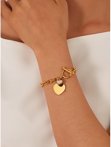  Clásico Corazón Moda Personalizado Titanio Acero Pulsera pulsera Plata / Dorado Para Diario