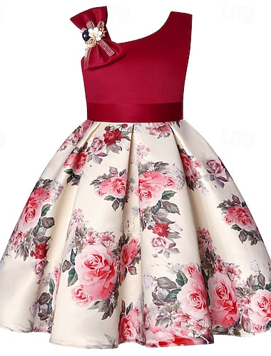  Dzieci Dla dziewczynek Sukienka na imprezę Kwiat Bez rękawów Spektakl Urodziny Krawat Piękny Słodkie Bawełna Do kolan Sukienka na imprezę Sukienka rozkloszowana Sukienka A line Lato 4-12 lat Rumiany