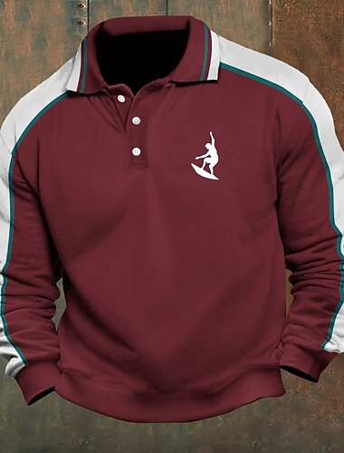  Hombre Humano Polo de punto trenzado Manga Larga Camisas de polo Camisas con cuello Casual Exterior Ropa Deportiva Botones Impresión 3D Primavera Otoño Invierno Negro Rojo Azul Piscina