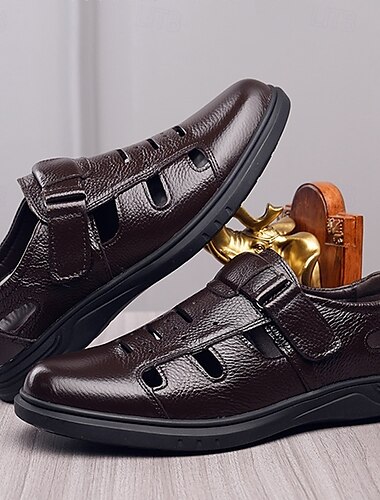  Braune Fischersandalen aus Kunstleder für Herren – atmungsaktives, geschlossenes Zehendesign mit verstellbarem Riemen für den Sommer, die Freizeit und den Outdoor-Einsatz