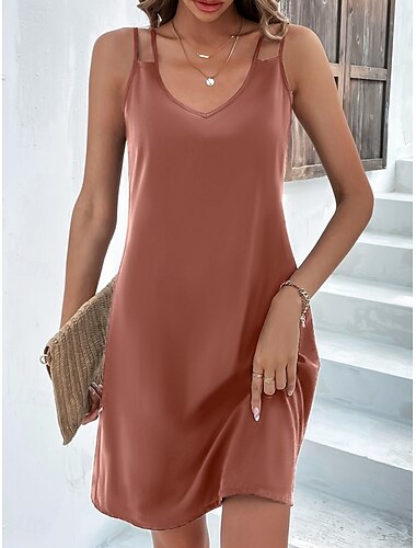  Damen Minikleid schwarzes kleid Casual kleid skims dress Stilvoll Basic Brautkleider schlicht Urlaub Täglich Regular Fit Glatt Ärmellos Gurt Schwarz Braun Sommer