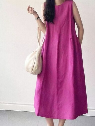  Per donna Abito Lungo Maxi Abito Abiti ispirati al lino Vestito Casual Elegante Casual Vacanza Quotidiano Data Vestibilità regolare Semplice Senza Maniche Girocollo Giallo Viola Estate Primavera