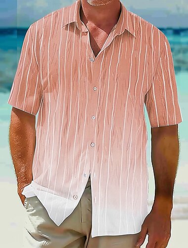  Men's Geometric Striped Casual Shirt Button Up Shirt Short Sleeve Hawaiian Resort Vacation Casual Summer Spring Turndown 3D Print Collared Shirts Yellow Pink Blue Green