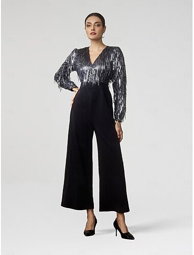  pailletten franje wijde pijpen jumpsuit