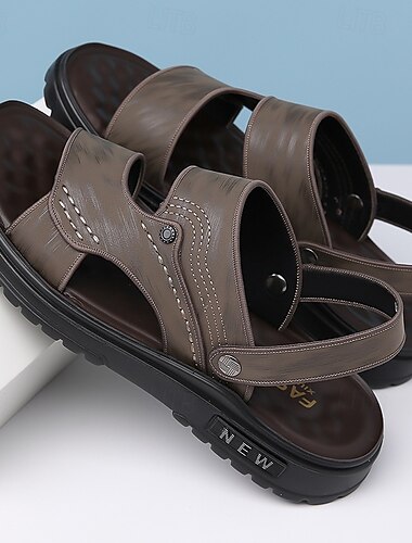  Bequeme braune Kunstledersandalen für Herren - offene Sommerschuhe mit verstellbaren Riemen für den Außenbereich und den Alltag