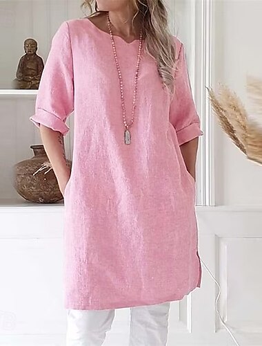  Damen Tunika Feste Farbe Modern 3/4 Ärmel Asymmetrischer Hals Normale Oberteile Täglich Rosa Blau Grau Frühling