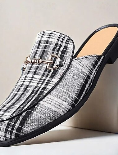  mocassins à carreaux pour hommes – mules décontractées légères avec détail en métal pour les affaires, le bureau et les occasions décontractées et élégantes