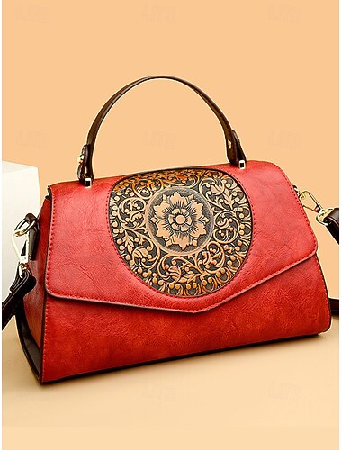  Per donna Borsa Borsa a tracolla Borse a Spalla Borsa a patta Pelle PU Ufficio Casual Quotidiano Decorazioni in rilievo Grande Capacità Borsa Multiuso Fiore Vinaccia Nero Bianco