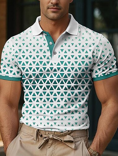  Herren Geometrisches Muster Polo Kurzarm Polo-Shirts Hemden mit Kragen Lässig Schule Outdoor Alltagskleidung Hauskleidung 3D-Druck Sommer Frühling Herbst Schwarz Blau Grün