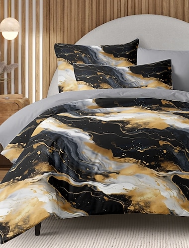 Bettbezug-Set aus 100 % Baumwolle, Marmormuster-Set, Bettdeckenbezug-Set, weiches 2/3-teiliges Luxus-Bettwäsche-Set, Heimdekoration, Geschenk, King-Size-Bett, Queen-Size-Bettbezug