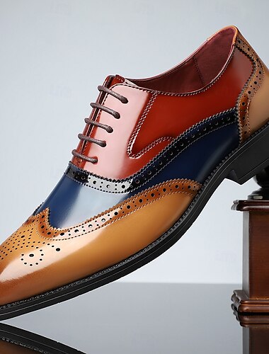  Herenschoenen van gelakt leer in meerdere kleuren - wingtip brogue-ontwerp, formele veterschoenen voor bruiloften en zakelijke evenementen