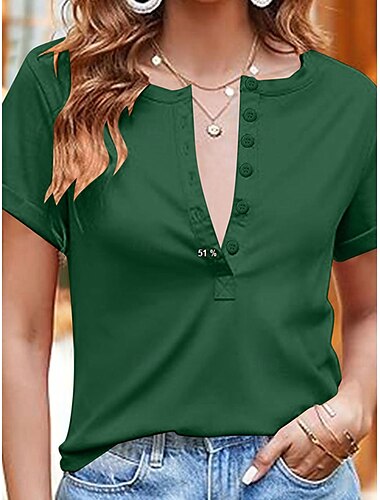  Dames T-shirt Effen Modieus Modern Casual Korte mouw Strakke ronde hals Normale tops Dagelijks Weekend Knop Geel blauw Groen Zomer
