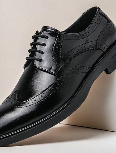  Herren-Oxford-Schuhe im Brogue-Stil mit Flügelkappe aus Kunstleder – klassisches Schnürdesign für formelle Anlässe, Business und Hochzeiten