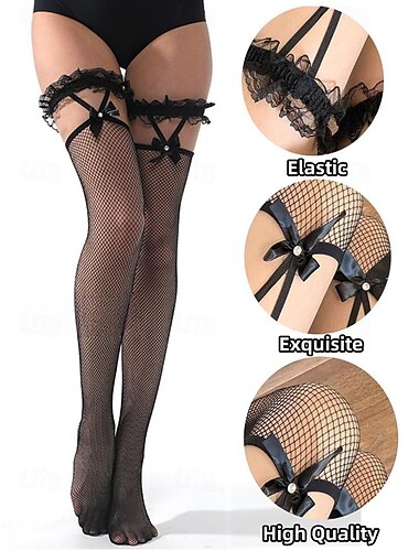  Sexy Netzstrümpfe für Damen mit Spitzen- und Schleifendetails – Overknee-Socken im Gothic-Stil für Cosplay, Partys und Dessous-Outfits