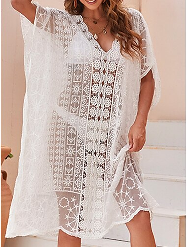  Per donna Costumi da bagno Prendisole Vestito da spiaggia Costume da bagno Tagliato Festività Abbigliamento mare Liscio Maniche corte Costumi da bagno