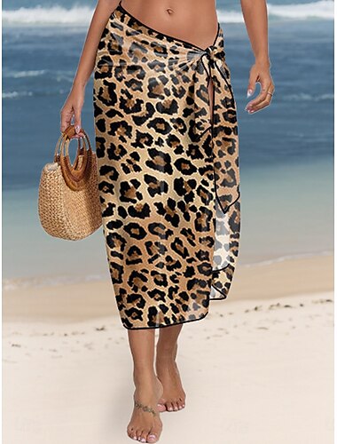  Dames Badmode Cover Up Wrap Badpak Vakantie Vintage Luipaard Mouwloze Badpakken