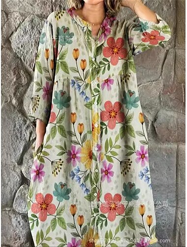  Pentru femei Rochii Midi Rochii inspirate din in Rochii Tip Cămașă Rochie casual Elegant Stilat Casual Vacanță Zilnic Dată Potrivire Largă Floral Manșon Lung Stil Nautic Roșu-aprins Albastru piscin