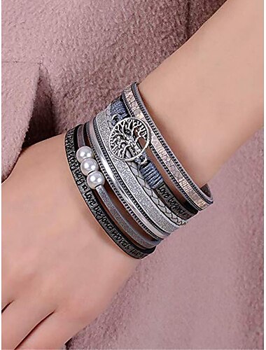 Bracelet en cuir pour homme avec pendentif arbre de vie – design multicouche avec perles, réglable, élégant pour un style décontracté et bohème