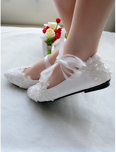  weiße Brautschuhe aus Spitze mit Schleifenbändern – elegante Hochzeitsschuhe für Damen mit Blumenstickerei