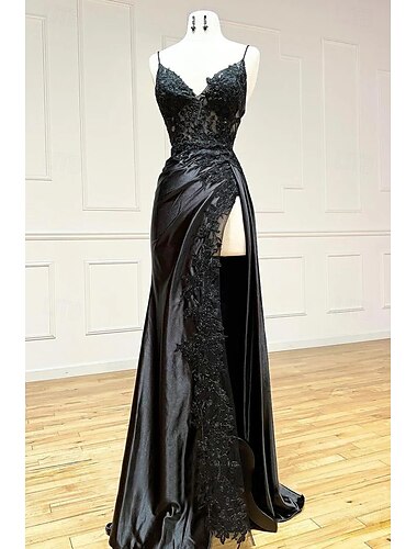  Meerjungfrau/Trompete Abendkleid elegantes Kleid Abend Party Black Tie Gala bodenlang ärmellos V-Ausschnitt Mittwoch Addams Family Tüll rückenfrei mit Kristallen Stickapplikationen 2025