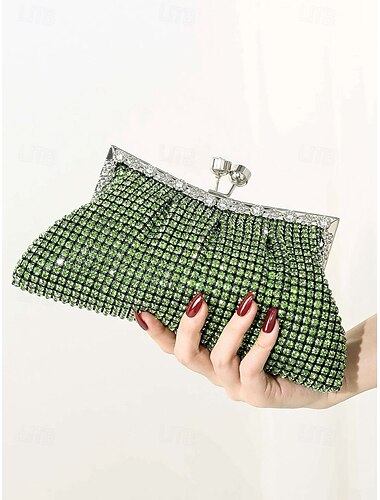  Cartera de mano con diamantes de imitación verdes para mujer: bolso de noche vintage con cristales para bodas, fiestas y eventos formales. Color plata, negro y dorado.