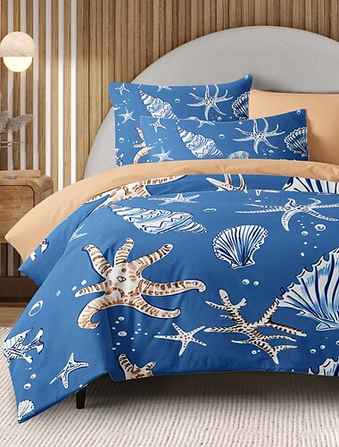  Set copripiumino serie Ocean, set da 3 pezzi, 100% cotone super morbido e delicato sulla pelle, di lunga durata
