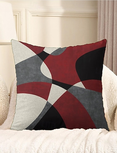  Funda de almohada decorativa con estampado de rombos, 1 pieza, funda de cojín cuadrada suave, funda de almohada para dormitorio, sala de estar, sofá, sillón, negro, gris, blanco y rojo